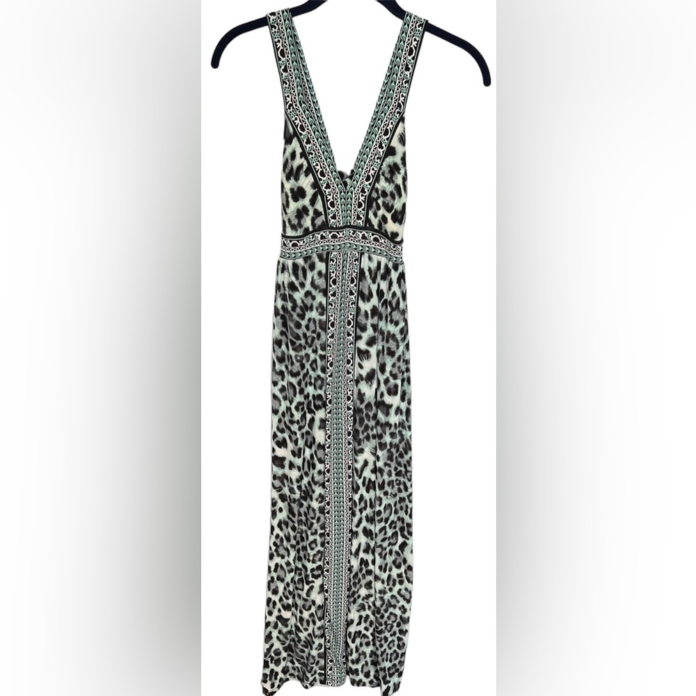 INC International Concepts Green Leopard Print Maxi Dress Size Petite XS